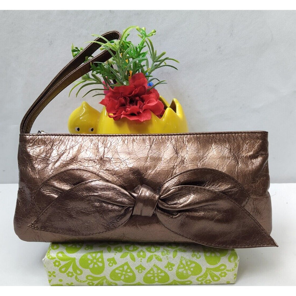 HOBO International Bronze Brown Leather Credit Card Wristlet - Evening Clutch - Picture 1 of 14